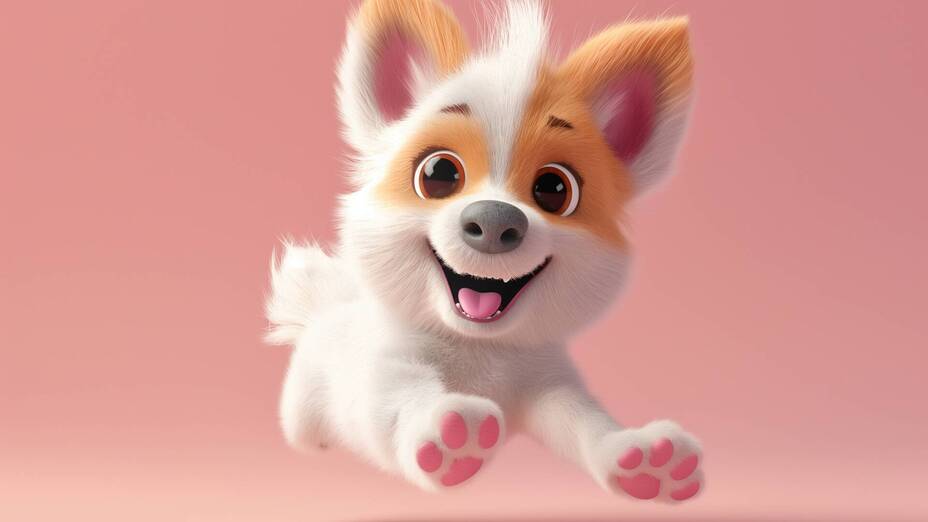 Hund, weiß-beige, glücklich, flauschig, Rendering