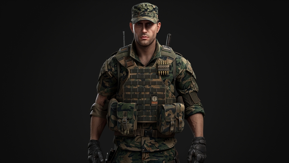 Soldat, Krieger, camouflage, ernst