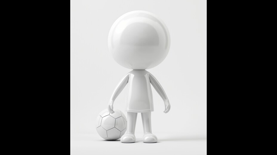 Figur spielt Fußball, weißer Ball
