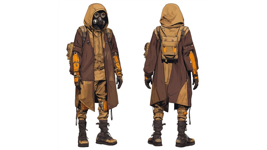 Skizze/Rendering Mann Gasmaske (vorne/hinten)