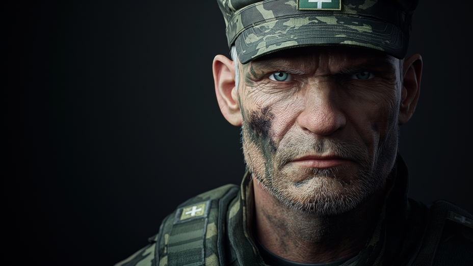 Soldat, Nahaufnahme, selbstsicher, sauer