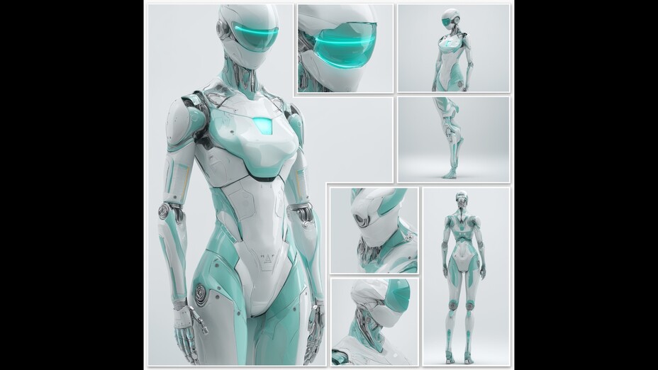 Roboter Rendering, weiß und blau, Motive