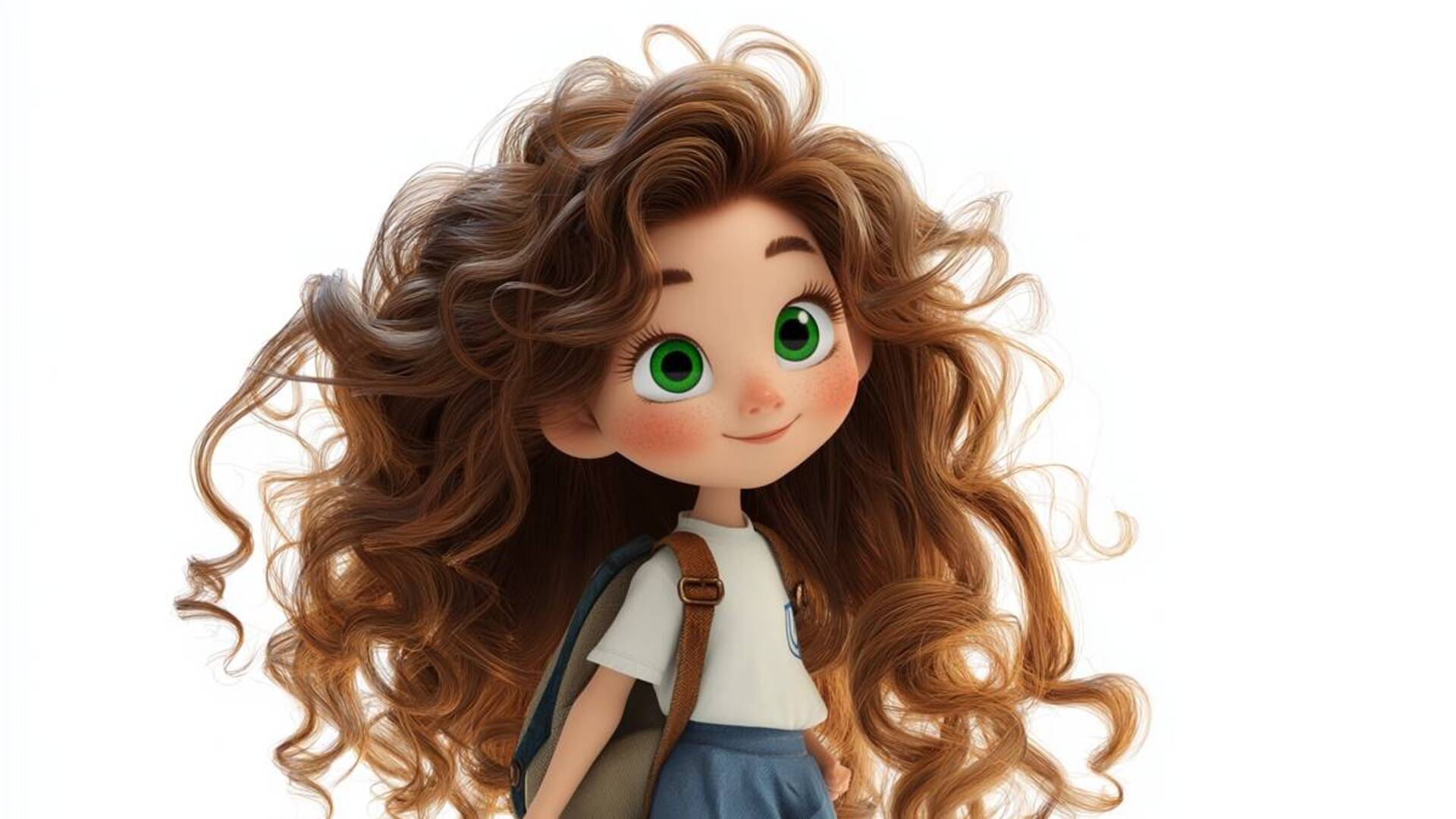 Mädchen, gehend, braune Haare, Locken