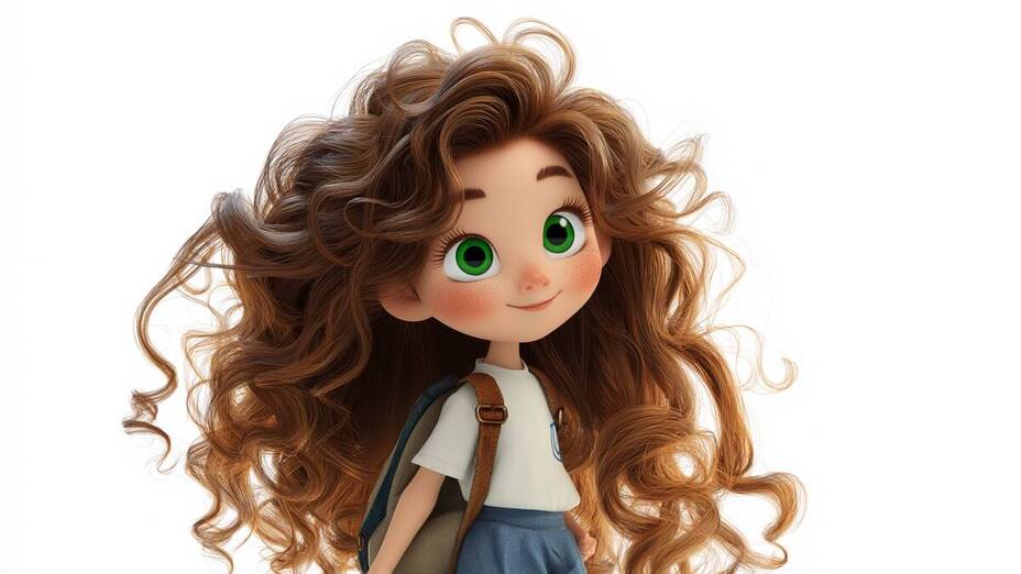 Mädchen, gehend, braune Haare, Locken