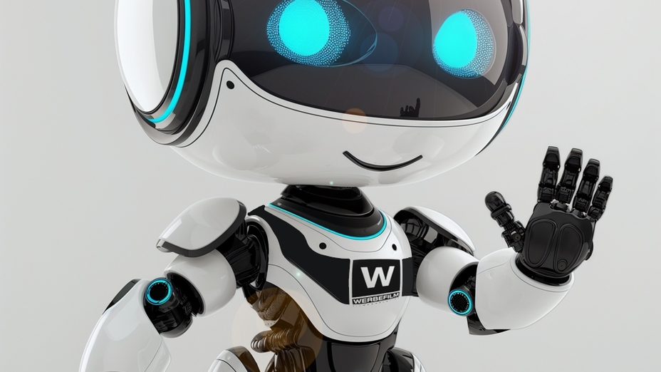 Roboter, blaue Augen, winkend, nett, freundlich, Rendering